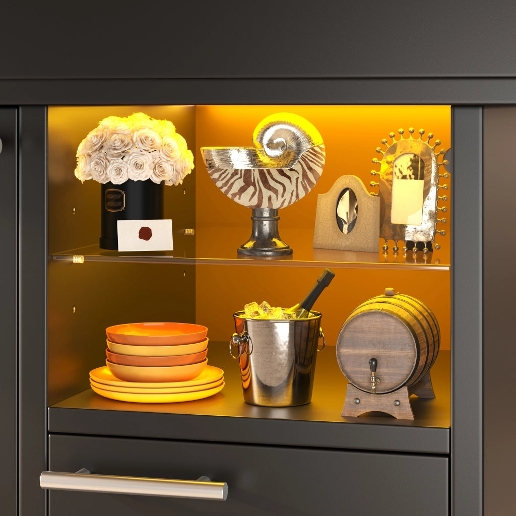 Tavolo da Pranzo Allungabile con LED e Vano Contenitore - per cucina - 140x80x77.2 cm - nero