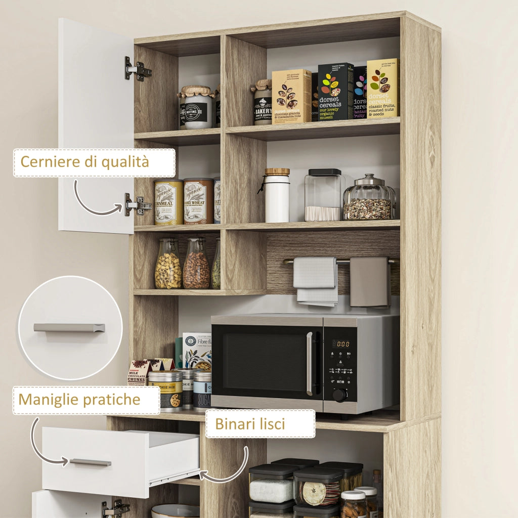 Armadio Dispensa con Cassetto e 3 Ante ¨C zephmum ¨C Bianco 80x35x180 cm