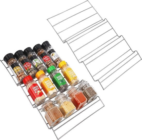 Organizzatore per spezie a 3 livelli per contenitore in metallo per ripiani di cassetti e ante di cucina