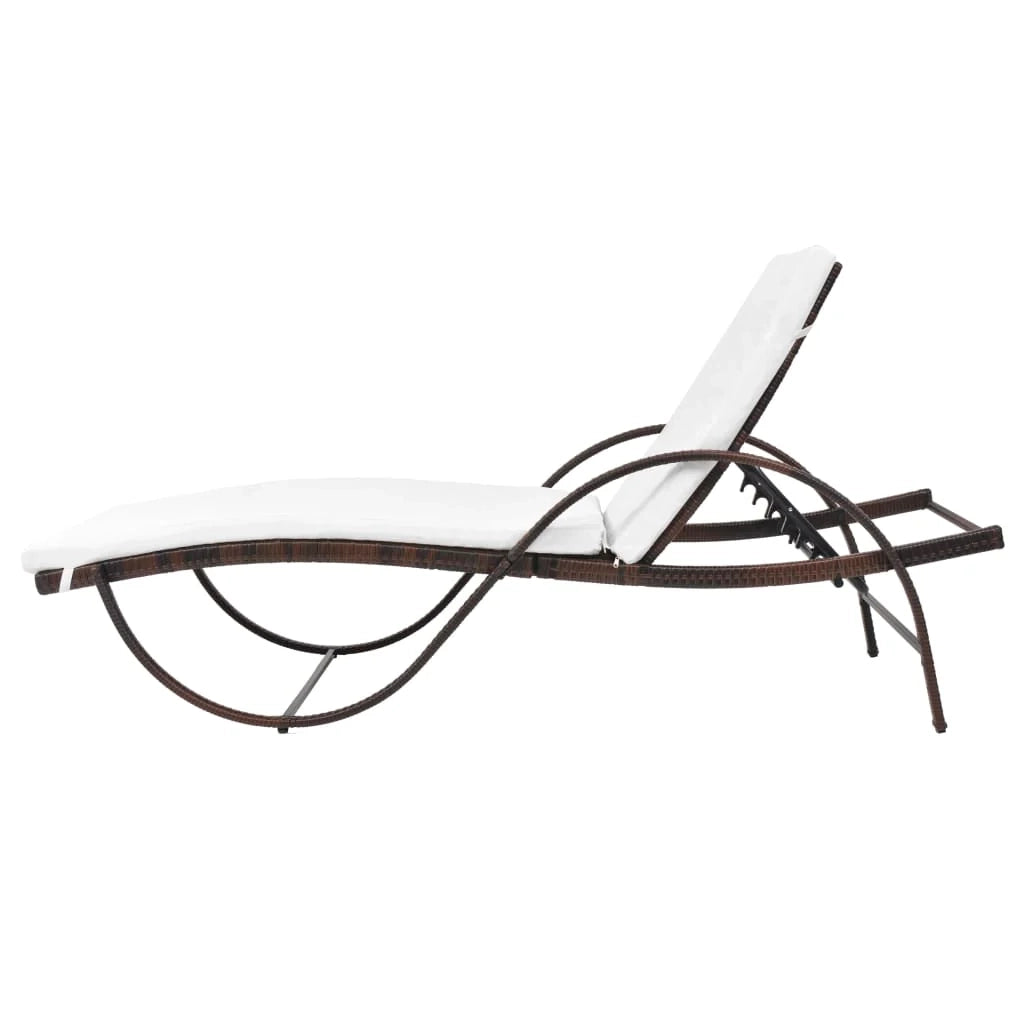 Lettino prendisole sedia a sdraio lettino prendisole letto da giardino mobili da esterno per patio con cuscino e tavolo resina intrecciata marrone 02_0012452