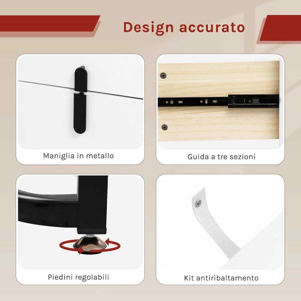 WOLTU Toeletta Trucco con Specchio LED Ø45cm, 3 Luci, 4 Cassetti, Tavolo da Trucco Moderno Bianco e Nero per Camera da Letto