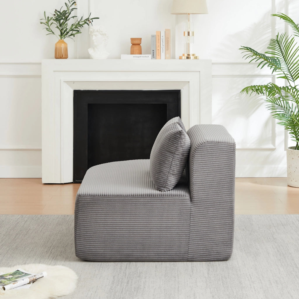 Divano modulare a L con linee curve 220x155 cm in velluto a coste grigio