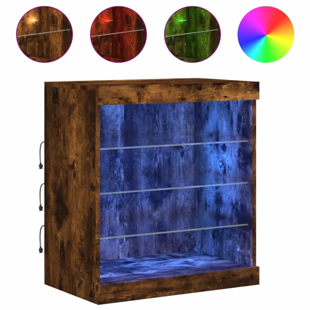 Credenza con Luci LED-Buffet-Armadio da cucina Rovere Fumo 60,5x37x67 cm