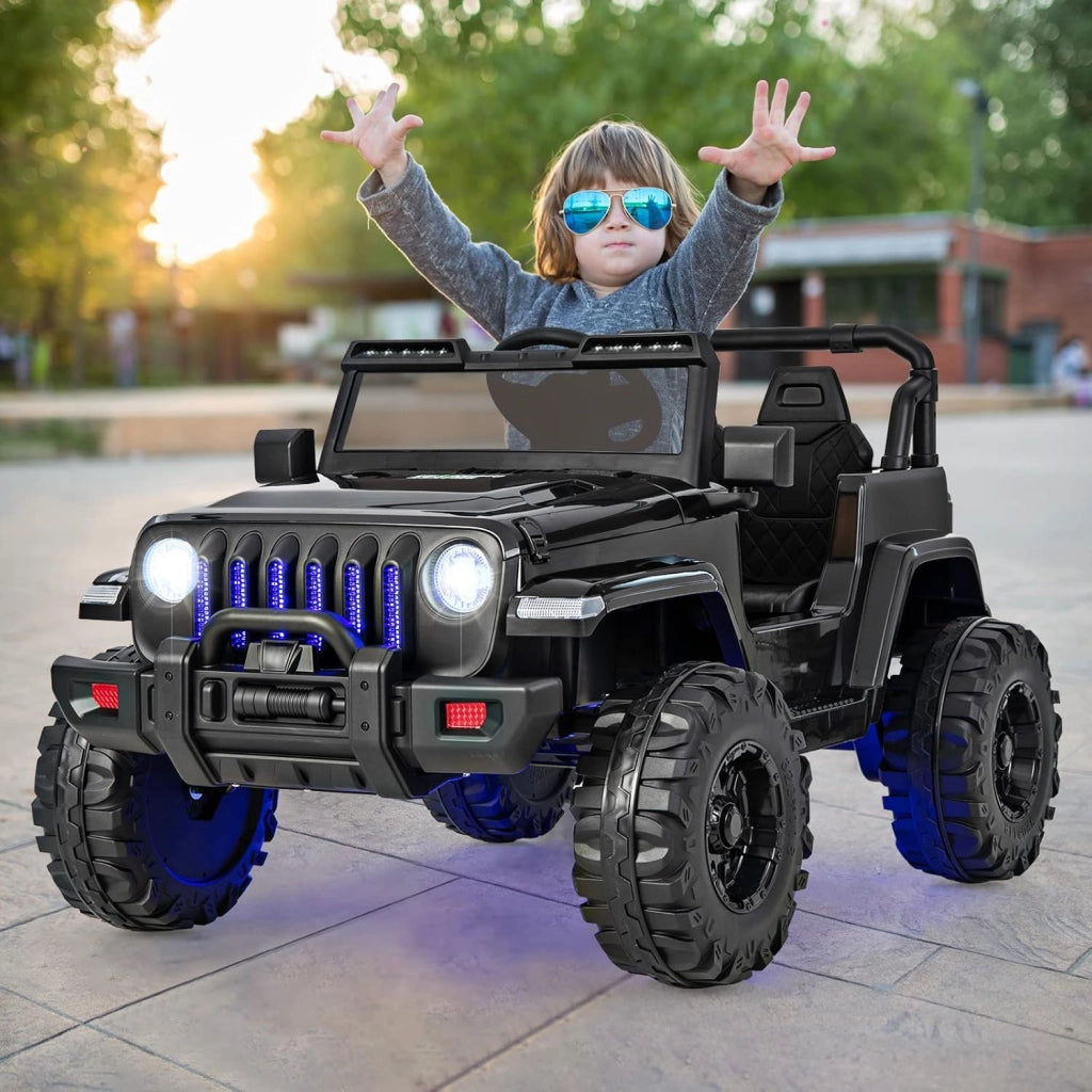 12V Auto per Bambini con Telecomando, Macchina Elettrica con 2 Posti Musica Porta USB e Luce, Velocità Regolabile 2,6-6km/h, per 3-8 Anni (Nero)