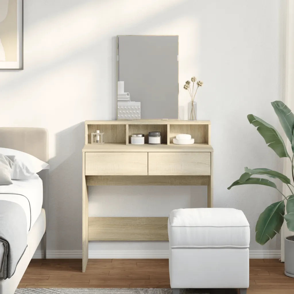 Toeletta con Specchio-Tavolo da Vanit¨¤ Rovere Sonoma 80x41x144,5 cm