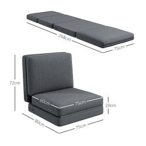 Divano letto 3 in 1 pieghevole in poliestere effetto velluto con cuscini imbottiti grigio scuro senza montaggio