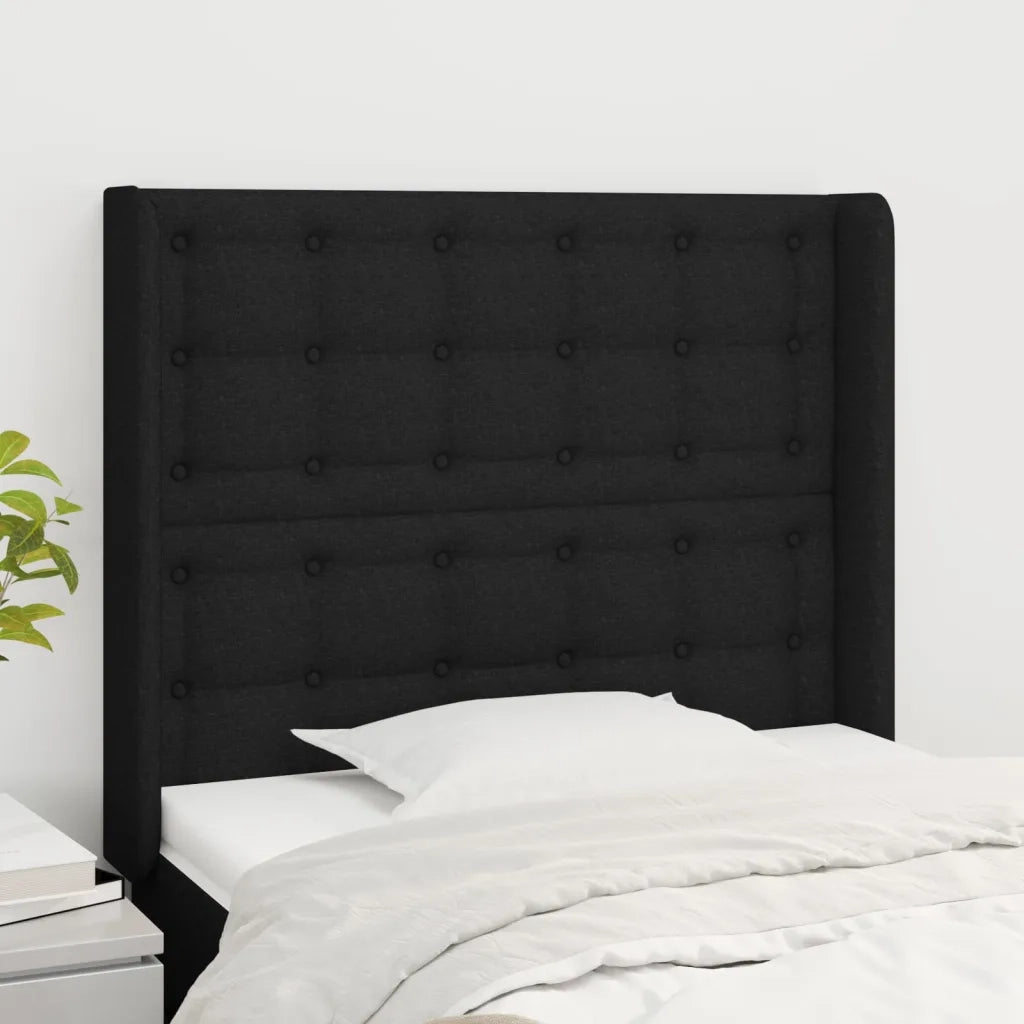 Testiera ad Orecchio-Testata con Orecchie Nera 83x16x118/128 cm in Tessuto 172571