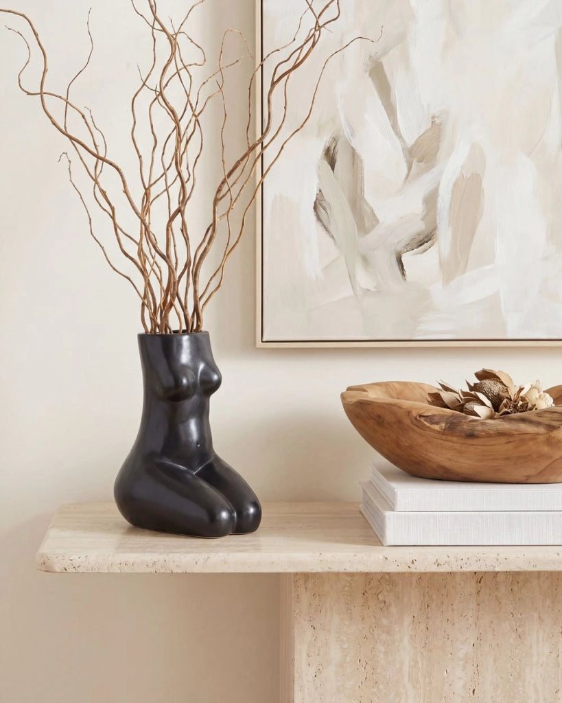 Vaso per fiori in porcellana nero forma del corpo femminile accessorio decorativo per la casa