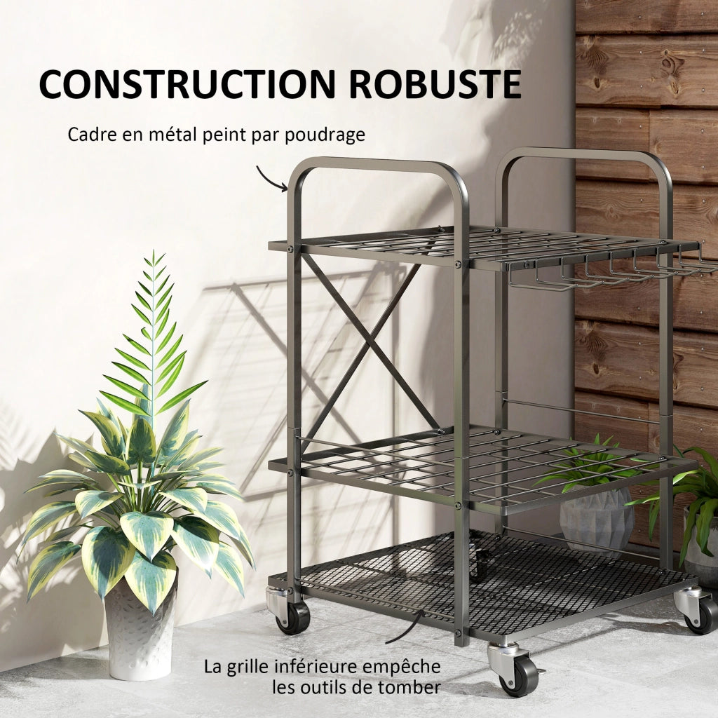 Organizzatore per attrezzi da giardino 40 scomparti 2 livelli con ruote ¨C zephmum ¨C 57x48x70 cm nero
