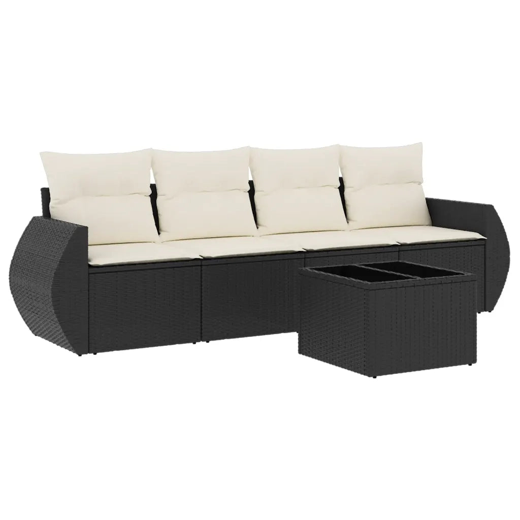 Set Divani da Giardino 5 pz | Set Salotto da Giardino con Cuscini in Polyrattan Nero