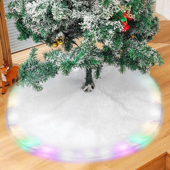 Decorazione per albero di Natale 78 cm - Abito per albero di Natale bianco - Copertura in pelo di coniglio in plu - Luce LED - Protezione contro le aghi di pino - Decorazione per albero di Natale