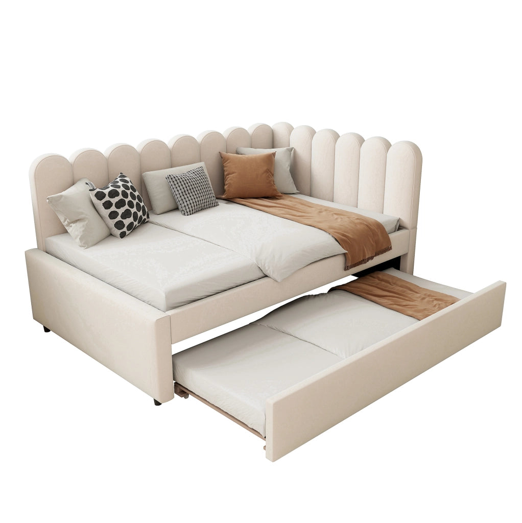 Letto imbottito 140x200 cm a L con letto estraibile in tessuto