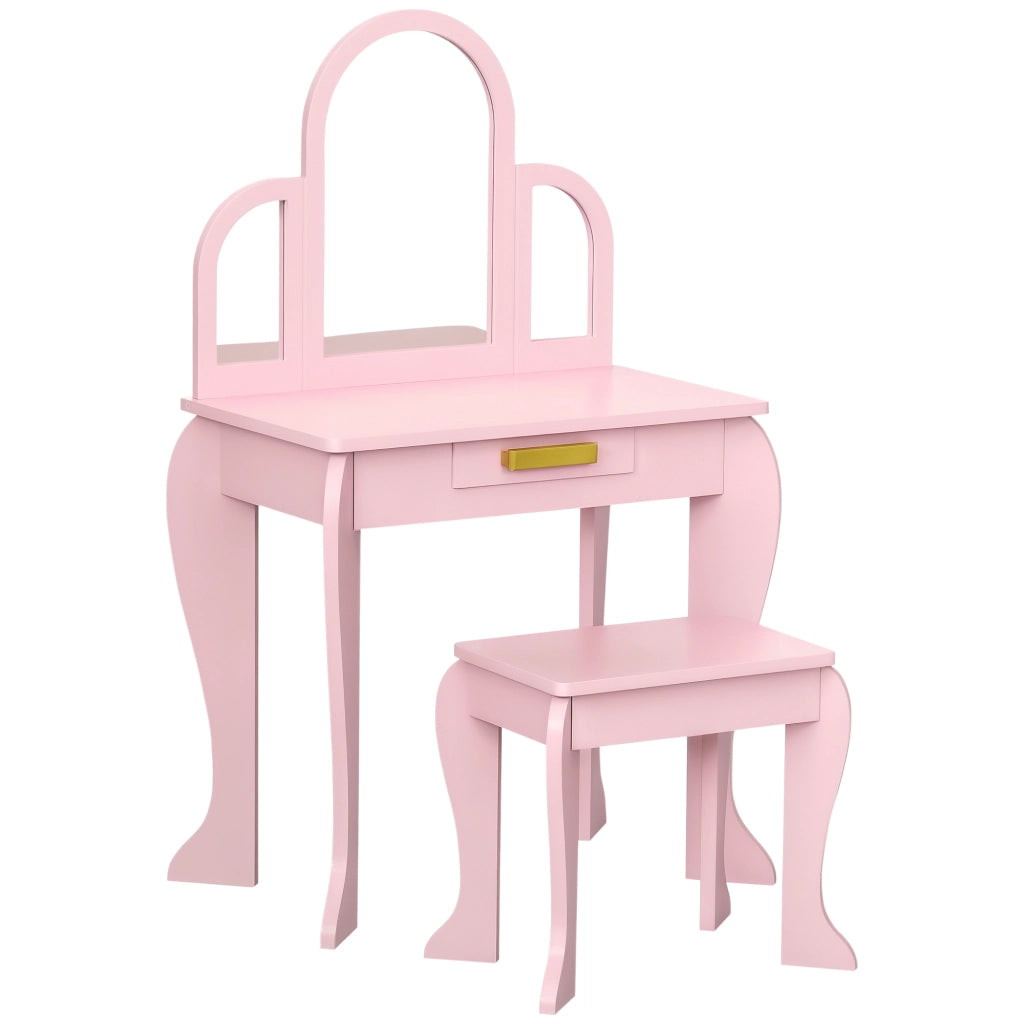 Tocador per Bambini con Specchio e Cassetto ¨C zephmum ¨C Rosa 60x40x90 cm