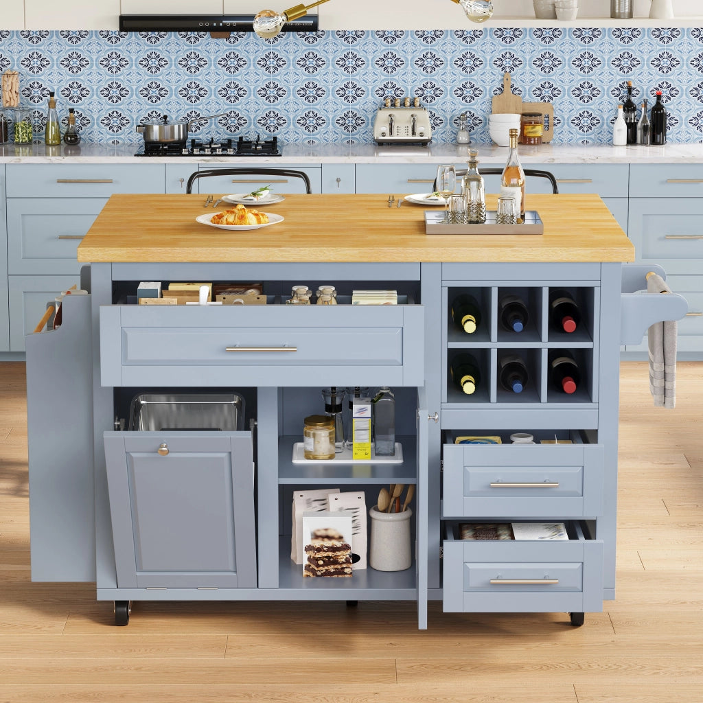 CARRELLO CUCINA con piano ribaltabile 143x75x91 cm Blu MDF e metallo