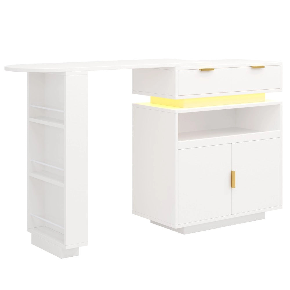 Tavolo Bar Allungabile con Vano Contenitore e LED ¨C Xylo ¨C Bianco, 115-183x40x99 cm