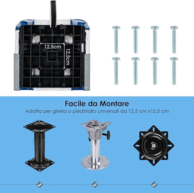 Set di 2 Sedie da Barca, Sedie per Barca Con Schienale Basso, Sedia Pieghevole, con Schiuma Spessa, Cinghia di Fissaggio, 50 x 42 x 52 cm (Blu+Bianco)