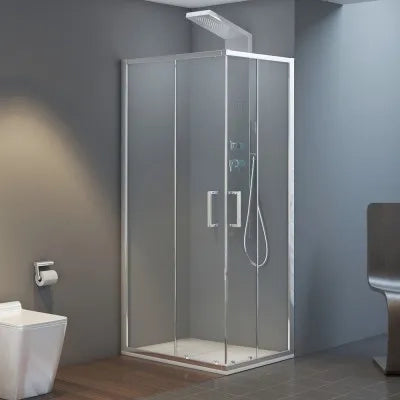 Box doccia angolare 80x100 cm doppio scorrevole in cristallo trasparente Ted