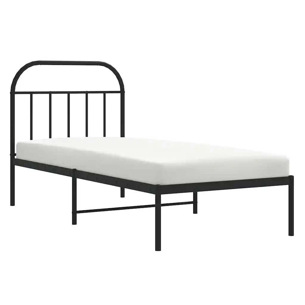 Letto singolo | Letto per adulti | Giroletto con Testiera in Metallo Nero 90x200 cm