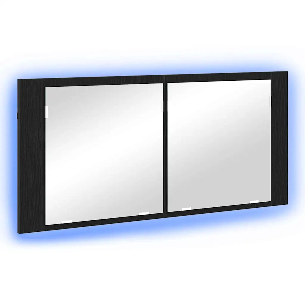 Armadio Specchio LED con porta Rovere Nero 100 x 12 x 45 cm 875044