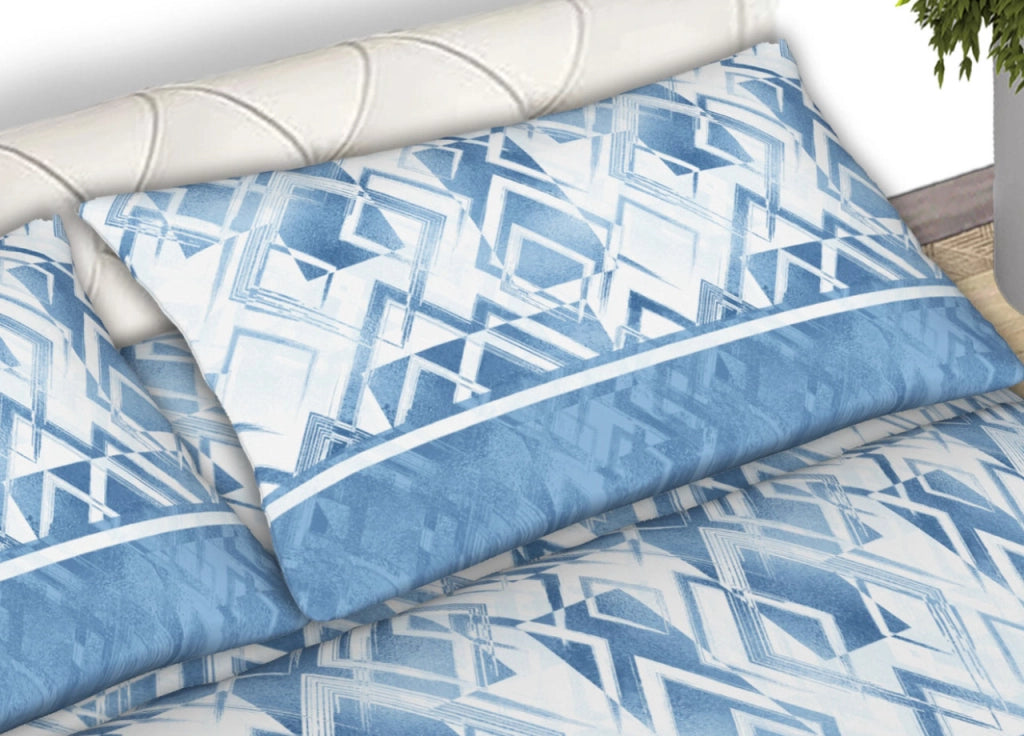 Completo Lenzuola Letto 100% Cotone Made Italy Disegno Rombo CN - Piazza e Mezza - Azzurro