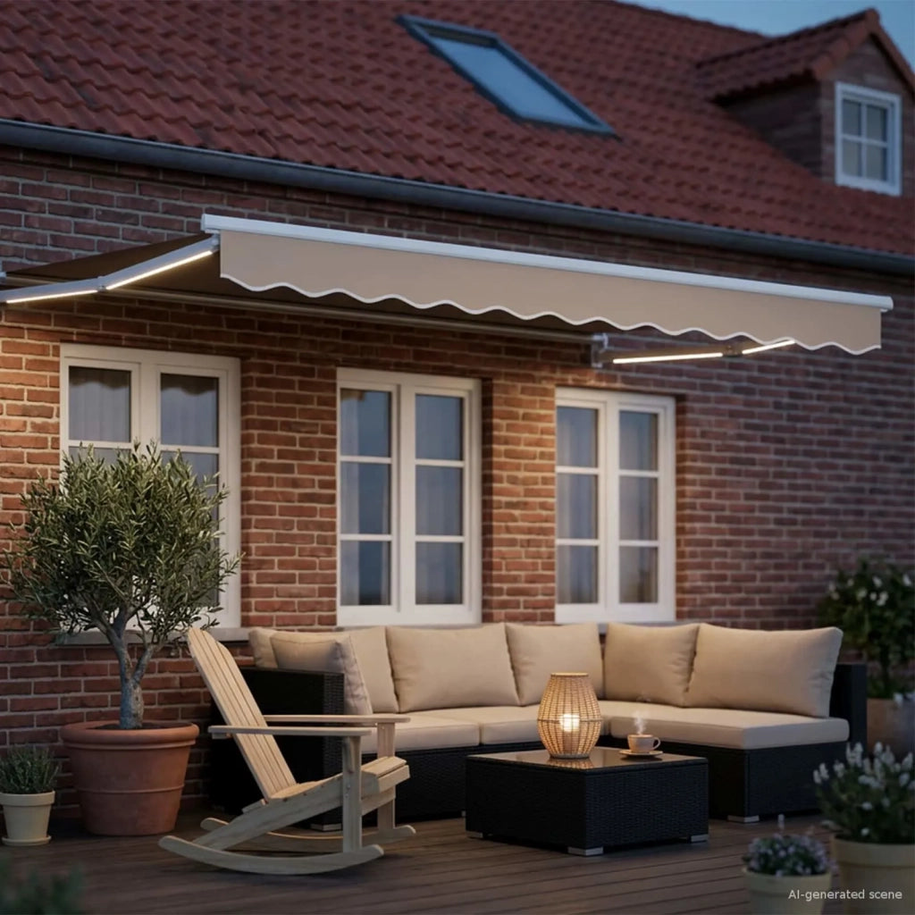 Tenda da Sole | Tenda retrattile manuale con LED Beige e Bianco 3,5 x 2 m