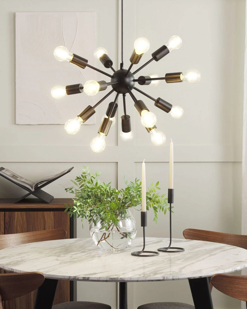 Lampada a Sospensione Metallo Nero 115 cm 15-Lampadina Apparecchio Illuminazione Ambientale Esposta