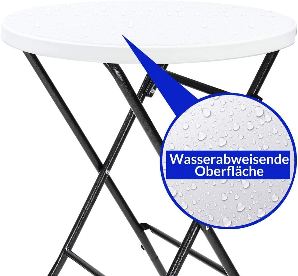 ® Set 2 x Tavolo Pieghevole da Esterno Rotondo Altezza 110 cm in metallo Tavoli da Giardino da Bistrot Bianco Eventi Esterno