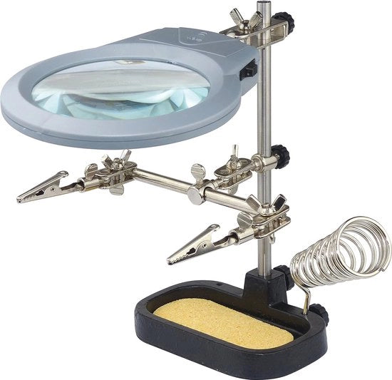 Mano estensibile con lente di ingrandimento LED e supporto per saldatura