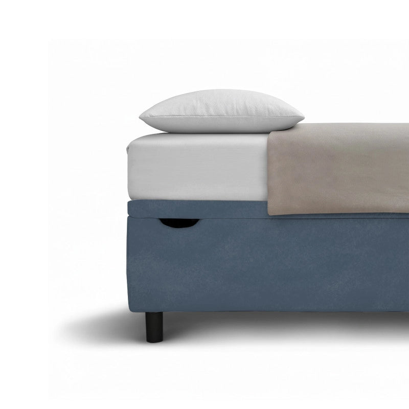 Letto imbottito Letto Matrimoniale alla Francese 140x200 cm BoxMax - Contenitore,Microfibra,Blu