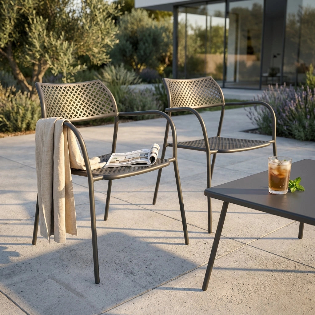 Poltrona da Giardino Impilabile in Acciaio cm 56x56x78 - MATHEW