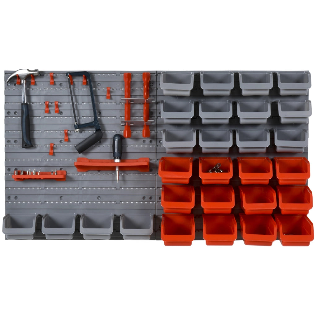 Scaffale a Parete per Utensili 95x54 cm con 28 Scatole ¨C zephmum ¨C Grigio e Rosso