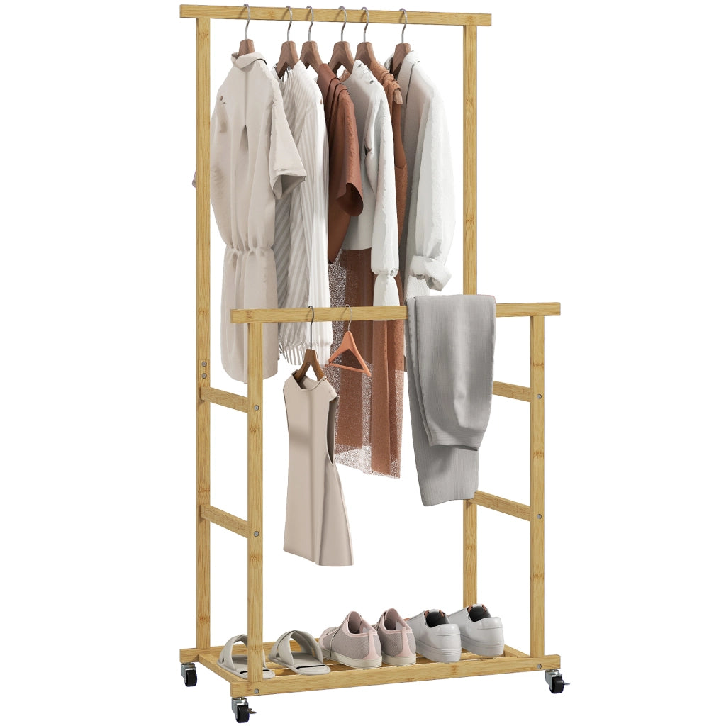 Appendiabiti con ruote e ripiano ¨C zephmum ¨C 80x40x160cm, bamb¨´ naturale