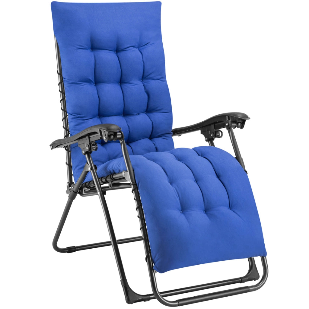 Poltrona da Giardino con Cuscino Imbottito Struttura Acciaio Pieghevole Blu Relax