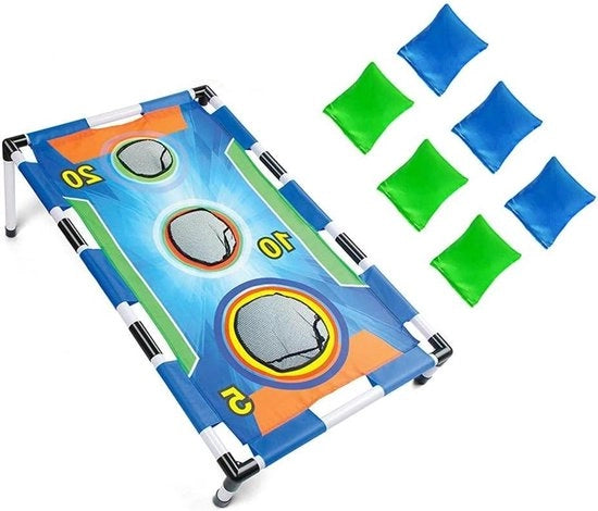 Set di Cornhole pieghevole con lanciatori di palline per esterno - Giocattolo da giardino con 6 lanciatori - 3 buche - Set di giochi per bambini per esterno con amici.