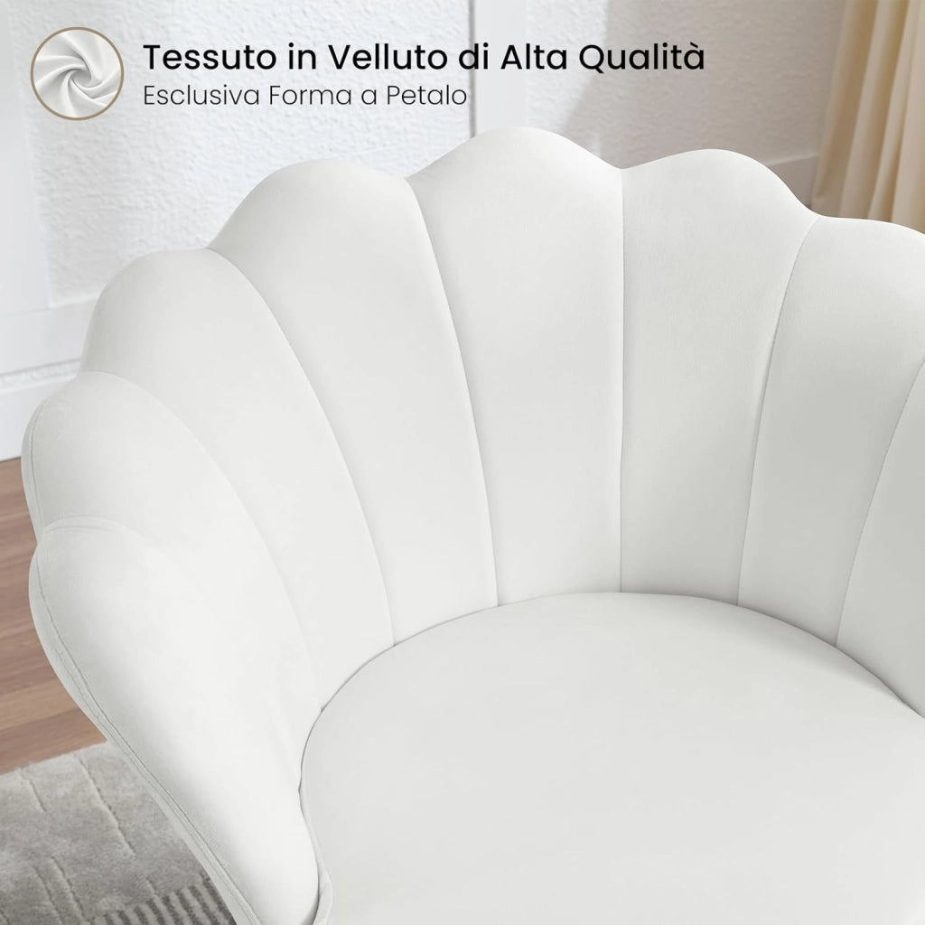 Poltrona Relax a Forma di Petalo, Poltrona Reclinabile per Camera da Letto, Salotto, con Gambe in Metallo, Portata 150 kg, Bianco