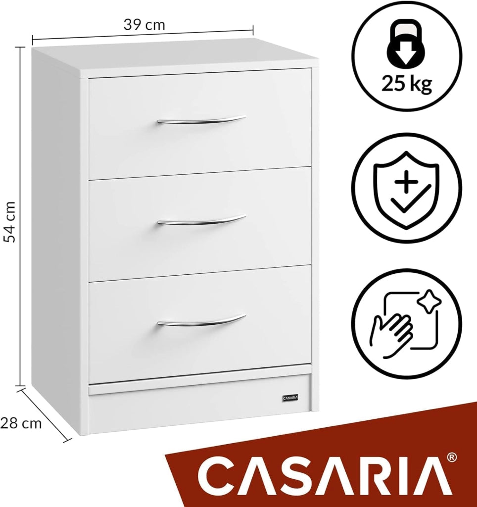 ® Comodino Set da 2 54x39x28cm in Legno 3 Cassetti Camera Letto Tavolino da Notte Comodini Bianco