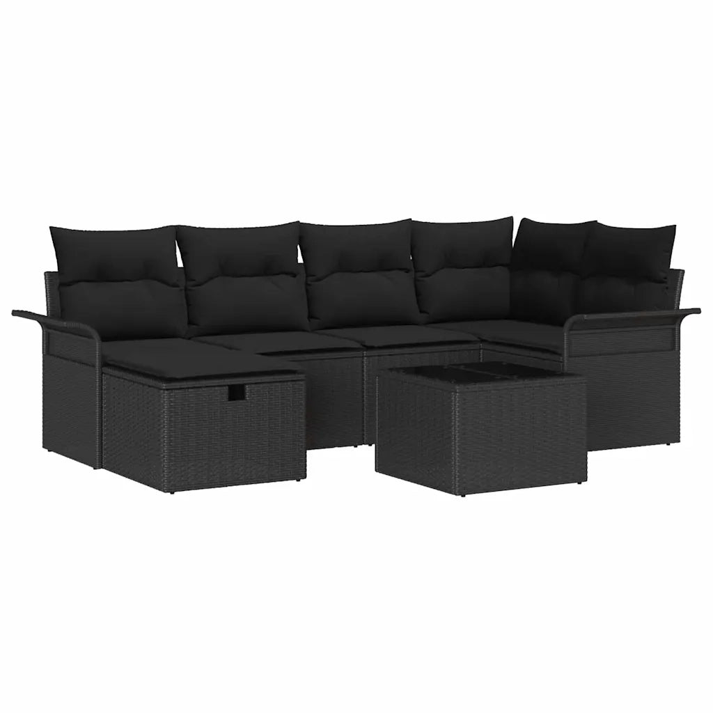 Set Divano da Giardino con cuscino 7 pcs Nero polyrattan