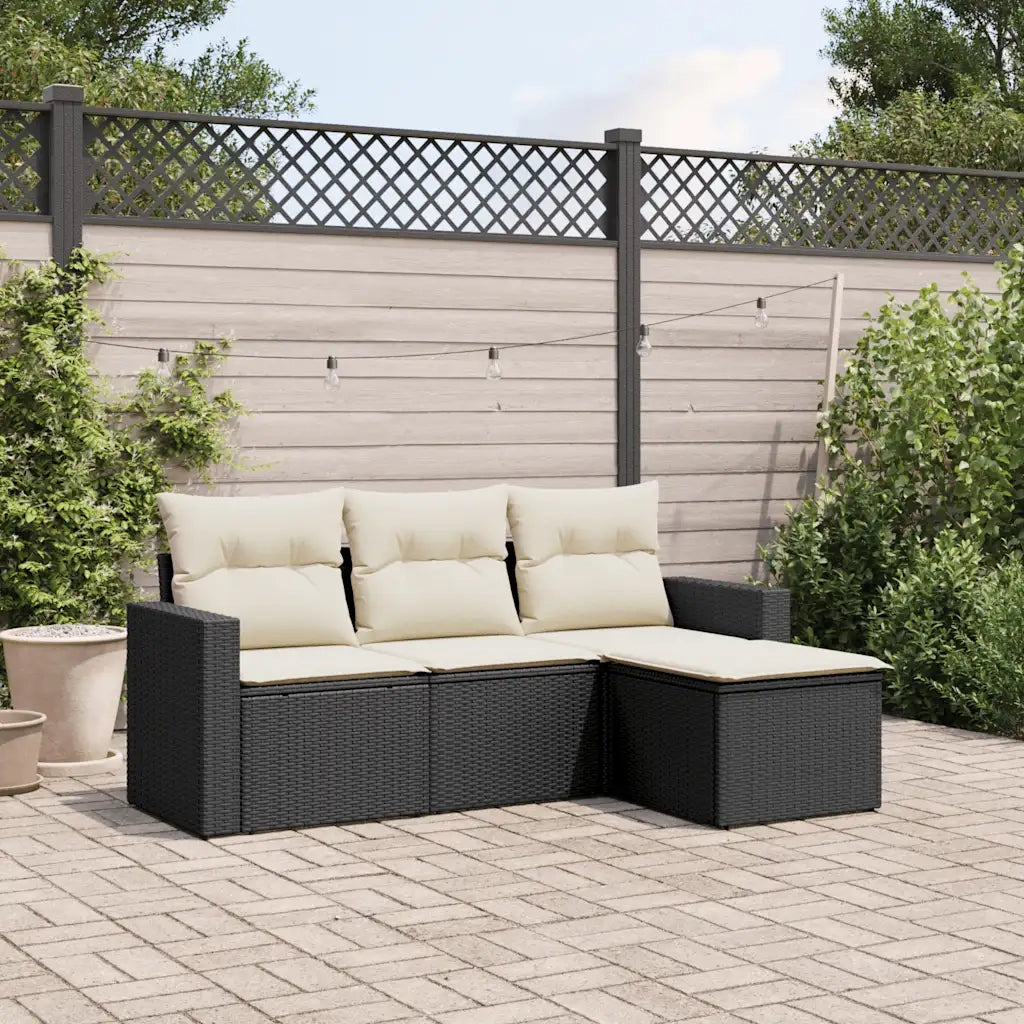 Salotto da Giardino-Set Divani da Giardino 4 pz con Cuscini Nero in Polyrattan 521342