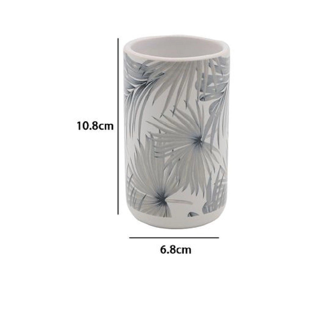 Trade Shop - Bicchiere Porta Spazzolino Stampa Tropicale Accessorio Bagno 6.8 X 10.8 Cm 87064 -