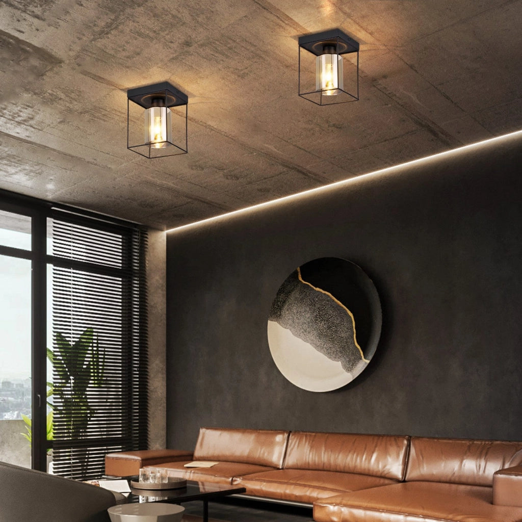 ZMH Lampada da soffitto plafoniera LED vintage vetro nero E27 per soggiorno cucina