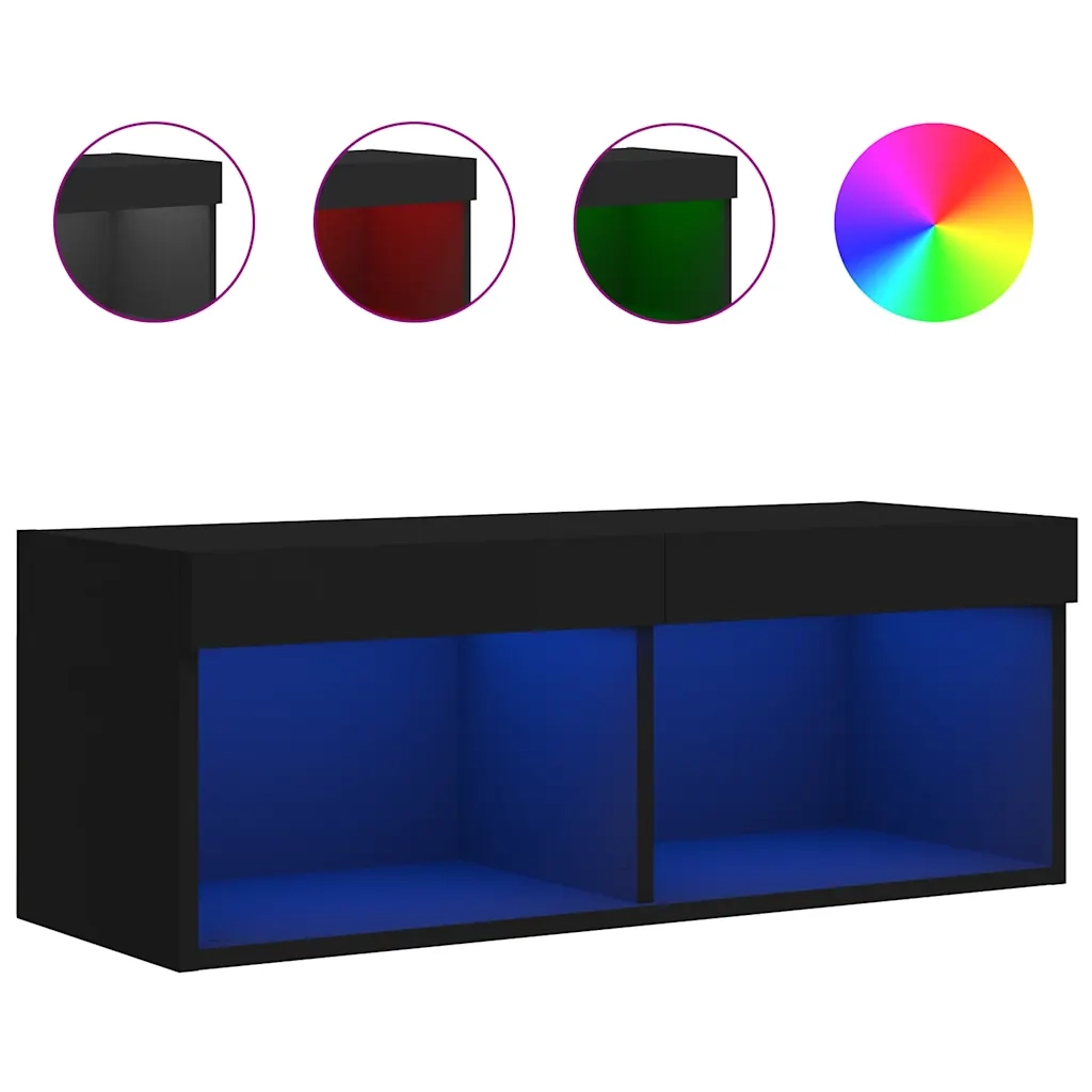 Mobile Porta TV con Luci LED Nero 80x30x30 cm 837143
