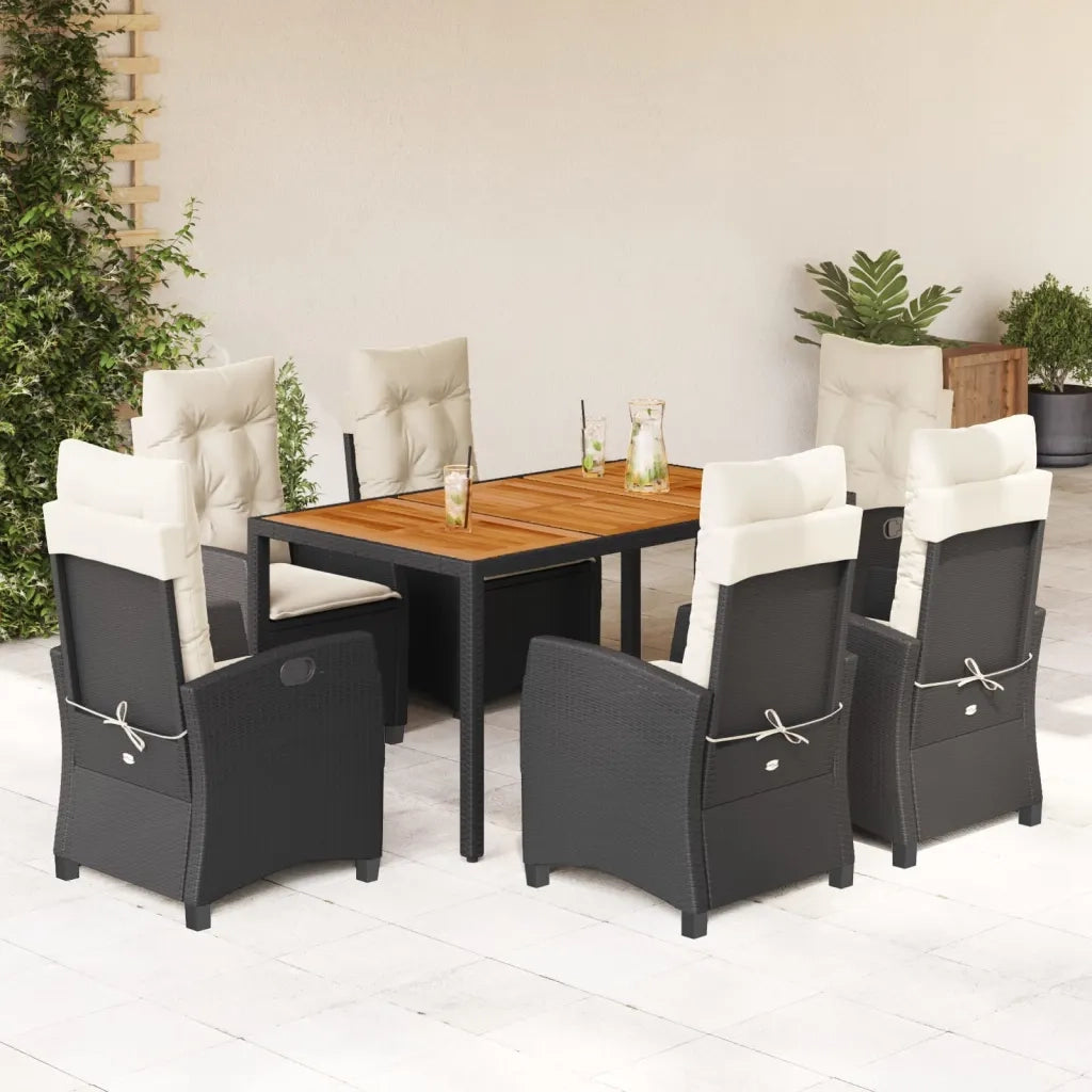 Set da Pranzo da Giardino 7 pz Nero con Cuscini in Polyrattancod mxl 87053