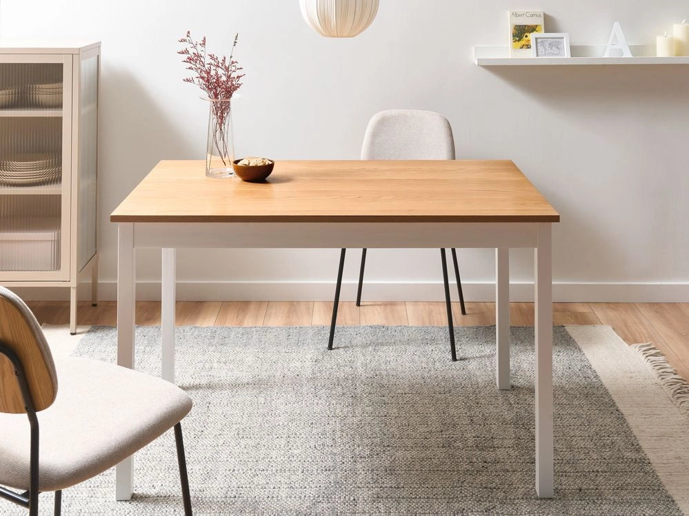 Tavolo da pranzo Tavolo da cucina in legno di pino chiaro con gambe bianche 74 x 120 x 75 cm