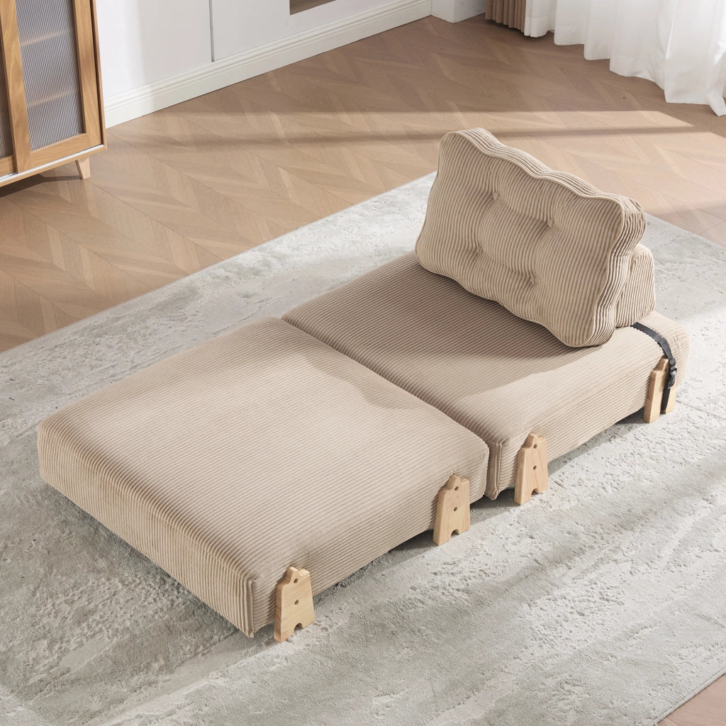 Poltrona letto singola in velluto a coste cachi; 90x86x84 cm