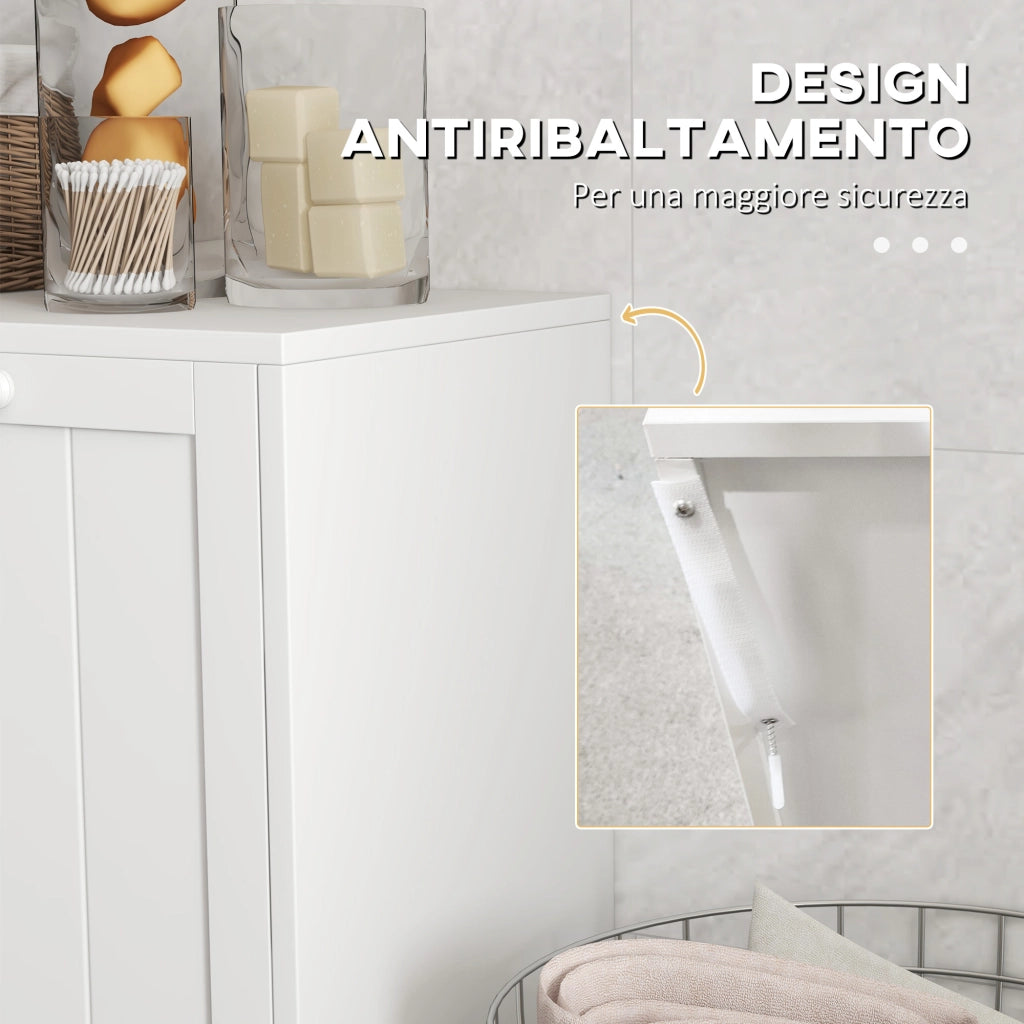Mobile Portabiancheria con 2 Scomparti a Ribalta in Legno, 66x33x68cm, Bianco