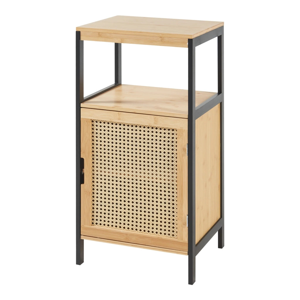 Mobiletto portaoggetti da bagno 80 x 40 x 35 cm MDF bambù rattan beige 03_0008886