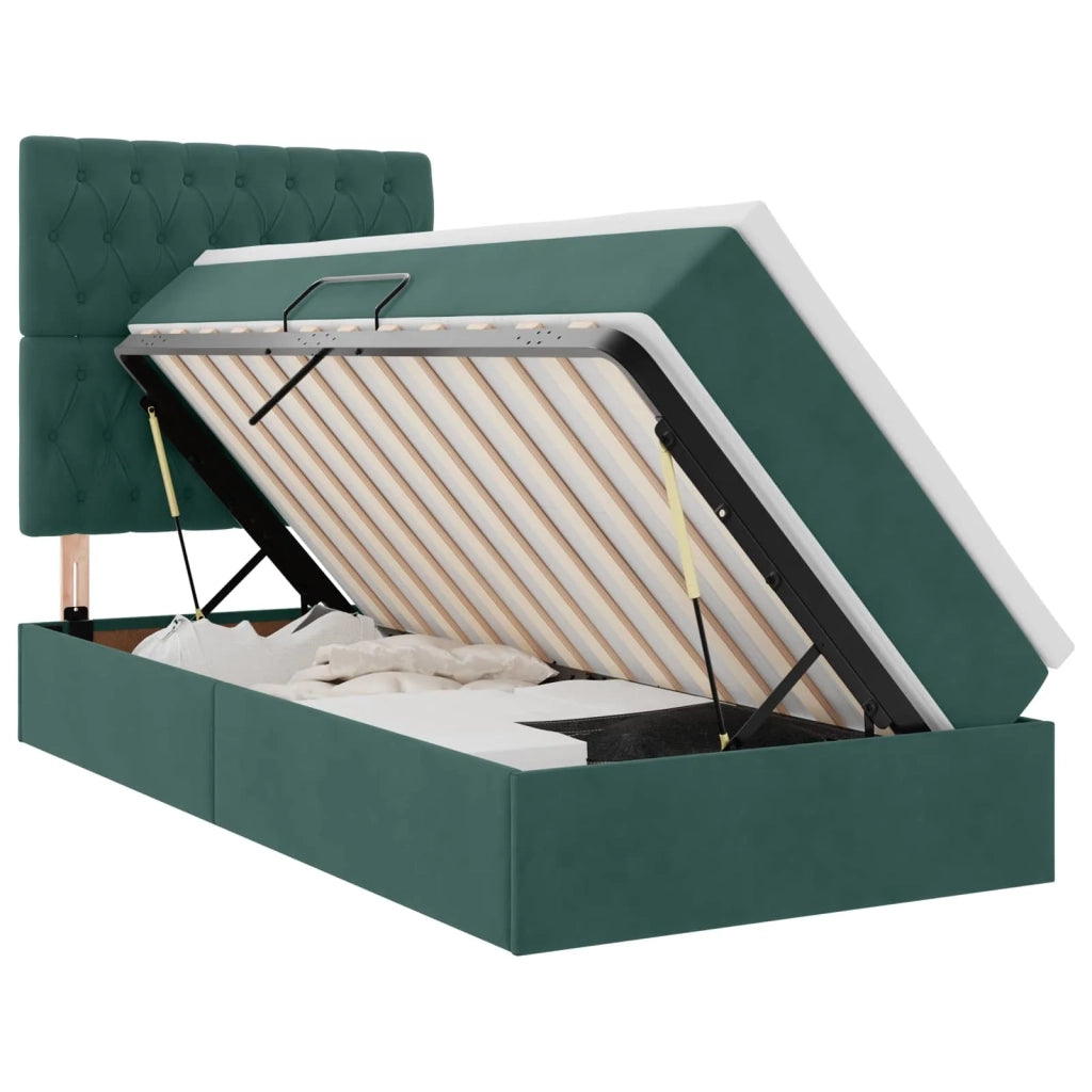Letto con contenitore e materasso Verde Scuro 90 x 200 cm