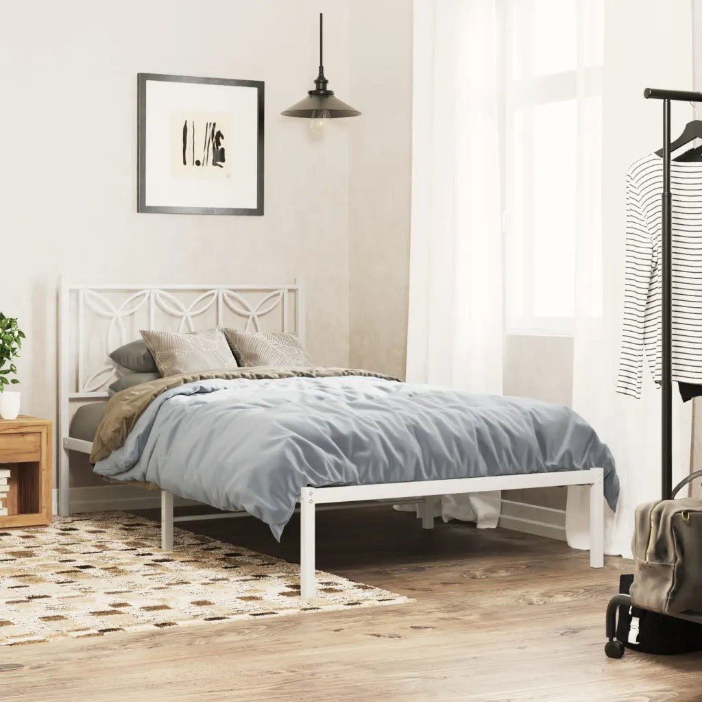 Letto singolo | Letto per adulti | Giroletto con Testiera Metallo Bianco 107x203 cm