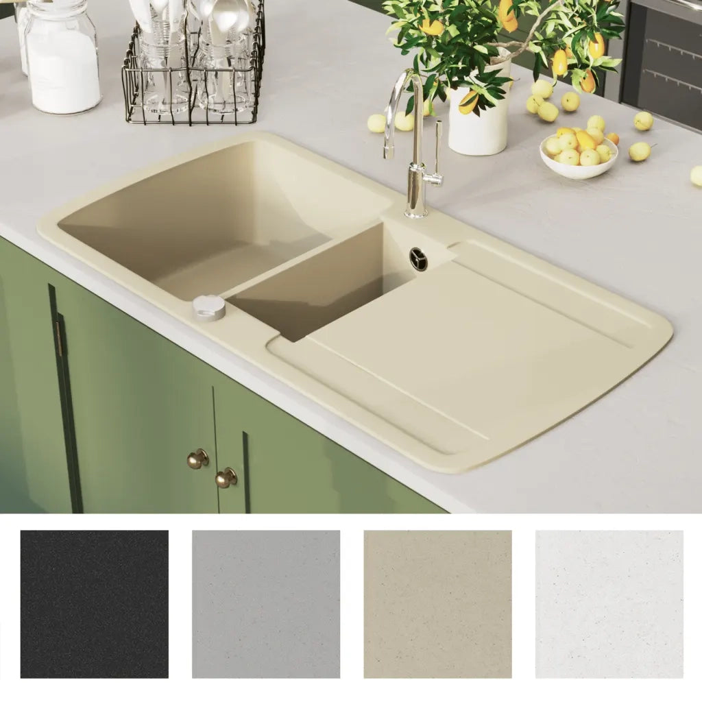 Lavello da Cucina in Granito Vasca Doppia Beige CFW3499638