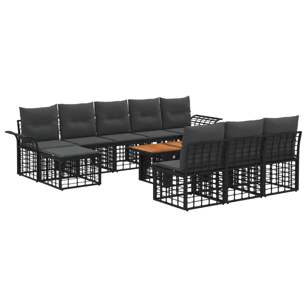 Set Divano da Giardino 11 pz Nero e Grigio scuro polyrattan 3438015